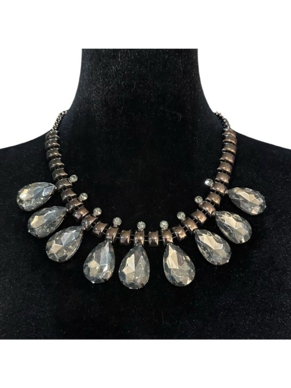Teardrop Statement Necklace Silver Tone Gray Chunky Womens Jewelry Gift
